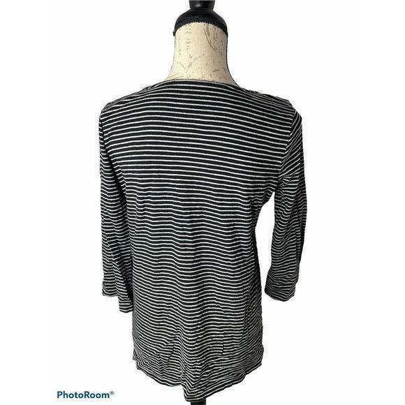Pure J Jill Top Womens S Black Stripe Asymmetric Button Tunic Scoop Neck - Picture 4 of 5